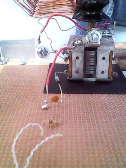 Crystal radio showing detector wiring detail. 